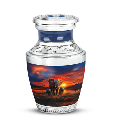 Blue Stately Elephant Cremation Urns for Human Ashes - 10-inch, 200 cu in - Yatskia