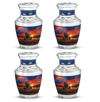 Indigo Elephant Cremation Urn back view with polished surface - modern art-inspired elephant motif on sleek aluminum - 10 inch aluminum urn for cremated remains