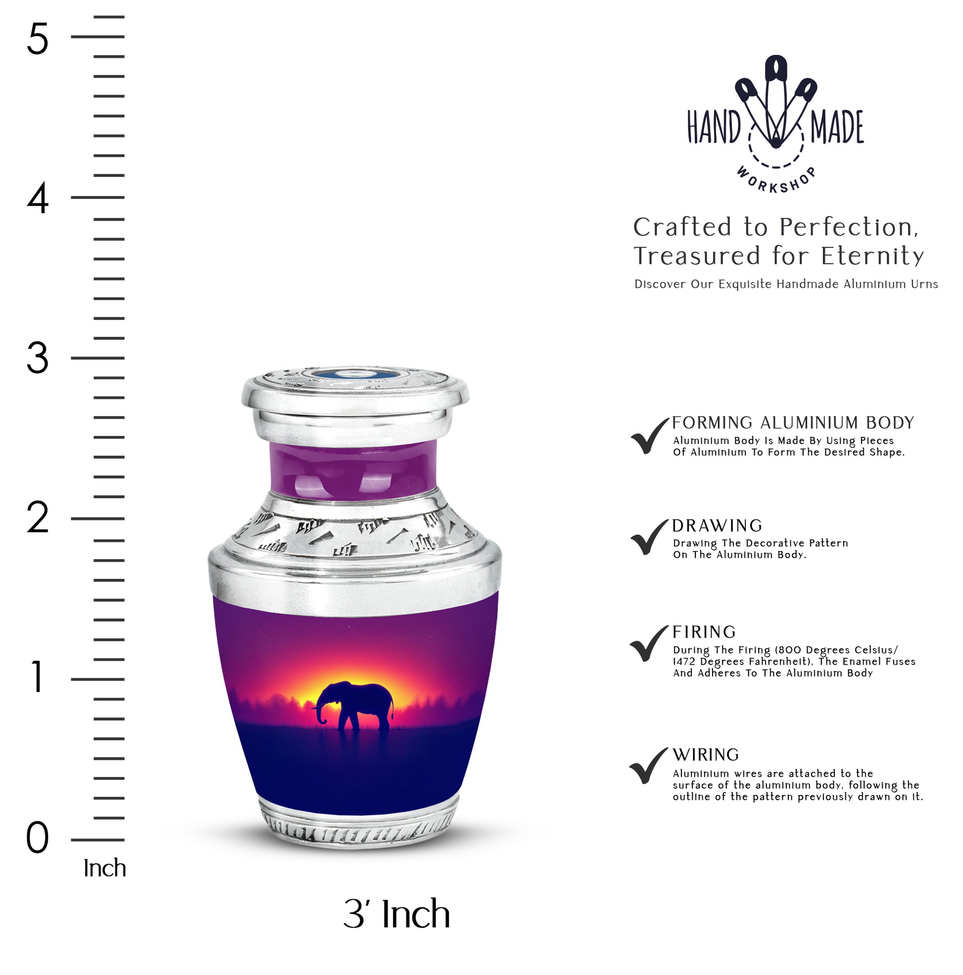 Soft Pink Elephant Cremation Urn top-down view of secure threaded lid - artistic elephant interpretation with creative detail - mini keepsake memorial for portion of cremation ashes