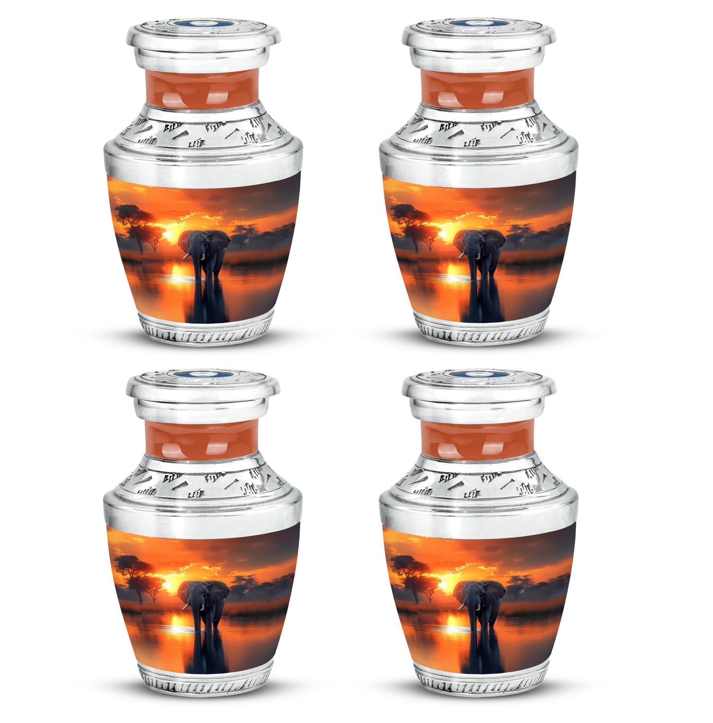 Harvest Gold Elephant Cremation Urn back view with polished surface - artistic elephant interpretation with creative detail - 10 inch aluminum urn for cremated remains