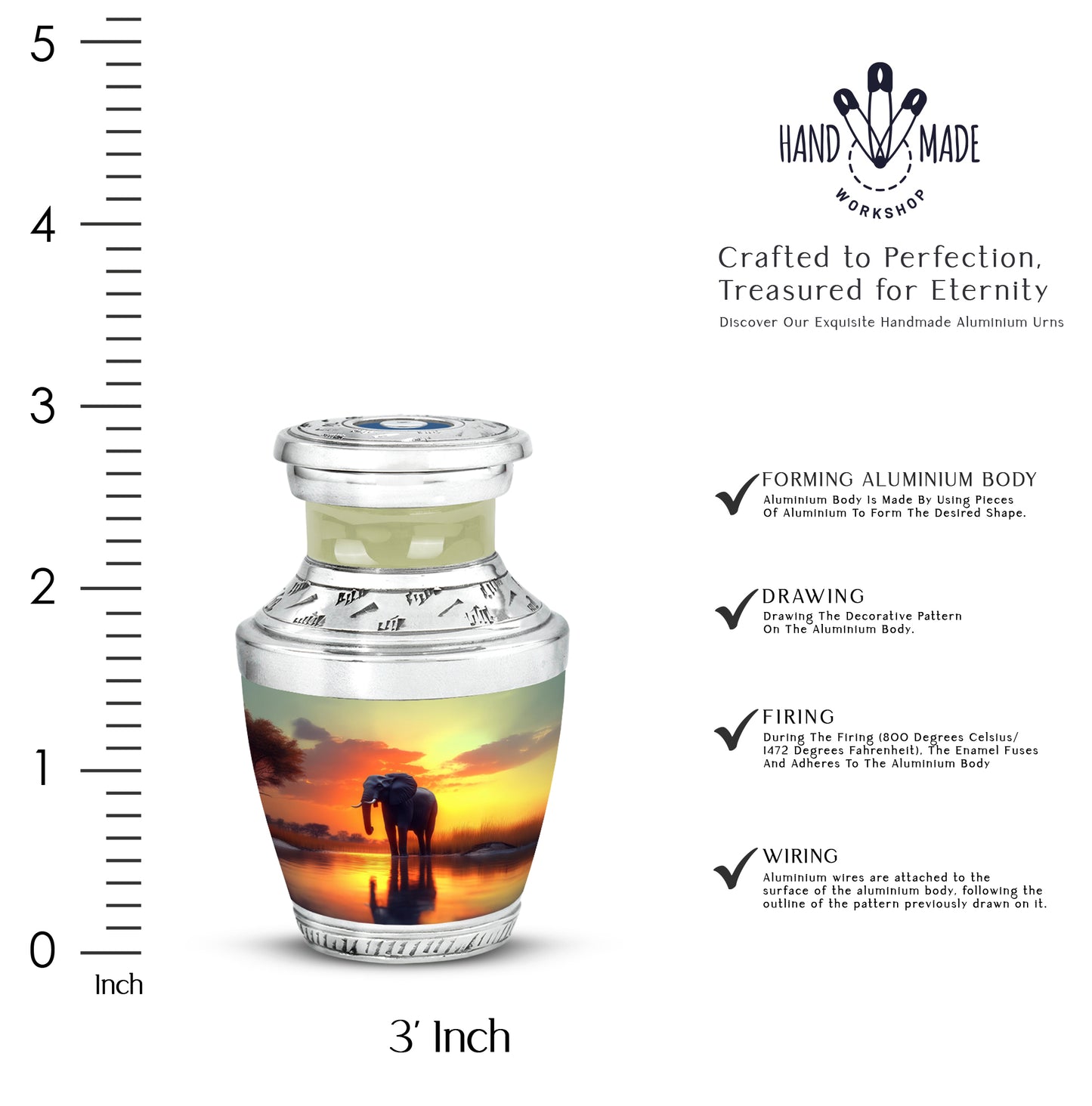 Champagne Gold Elephant Cremation Urn top-down view of secure threaded lid - contemporary elephant design with modern artistic flair - mini keepsake memorial for portion of cremation ashes