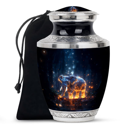 Navy Blue Elephant Cremation Urn side profile showing urn shape - contemporary elephant design with modern artistic flair - full-size 10 inch 200 cubic inch adult cremation urn