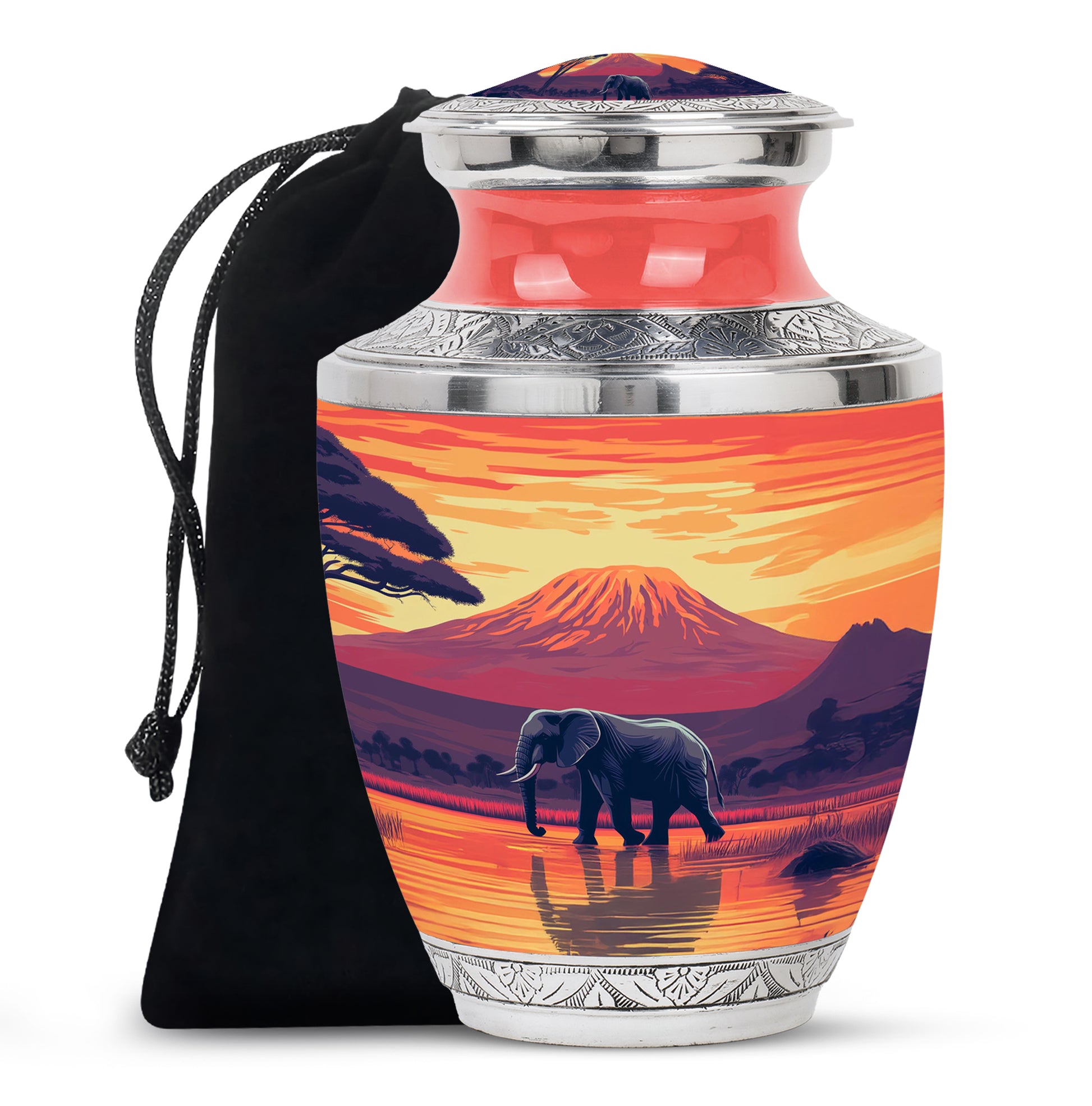 Amber Gold Elephant Cremation Urn side profile showing urn shape - contemporary elephant design with modern artistic flair - full-size 10 inch 200 cubic inch adult cremation urn
