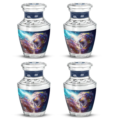 Calming Blue Elephant Cremation Urn back view with polished surface - artistic elephant interpretation with creative detail - 10 inch aluminum urn for cremated remains