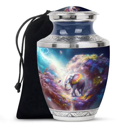 Slate Blue Elephant Cremation Urn side profile showing urn shape - contemporary elephant design with modern artistic flair - full-size 10 inch 200 cubic inch adult cremation urn