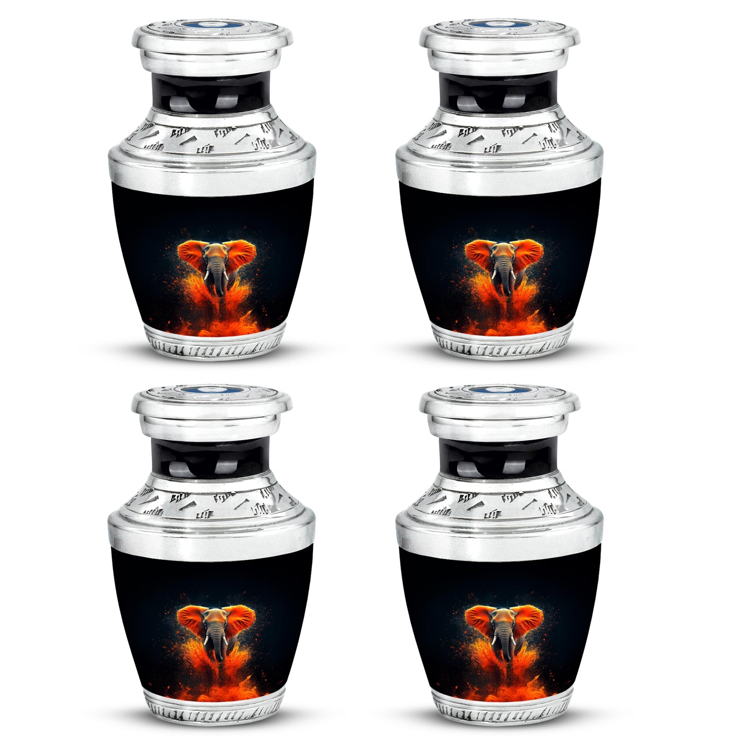 Charcoal Black Elephant Cremation Urn back view with polished surface - artistic elephant interpretation with creative detail - 10 inch aluminum urn for cremated remains