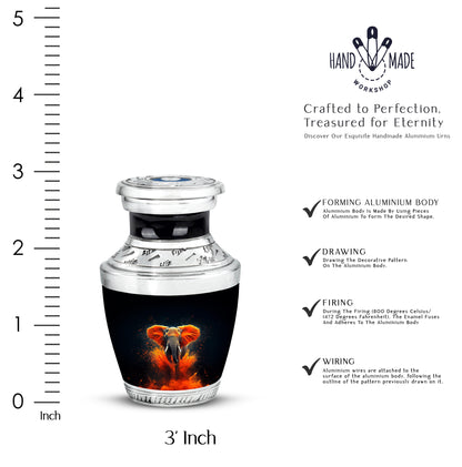 Onyx Black Elephant Cremation Urn top-down view of secure threaded lid - artistic elephant interpretation with creative detail - mini keepsake memorial for portion of cremation ashes