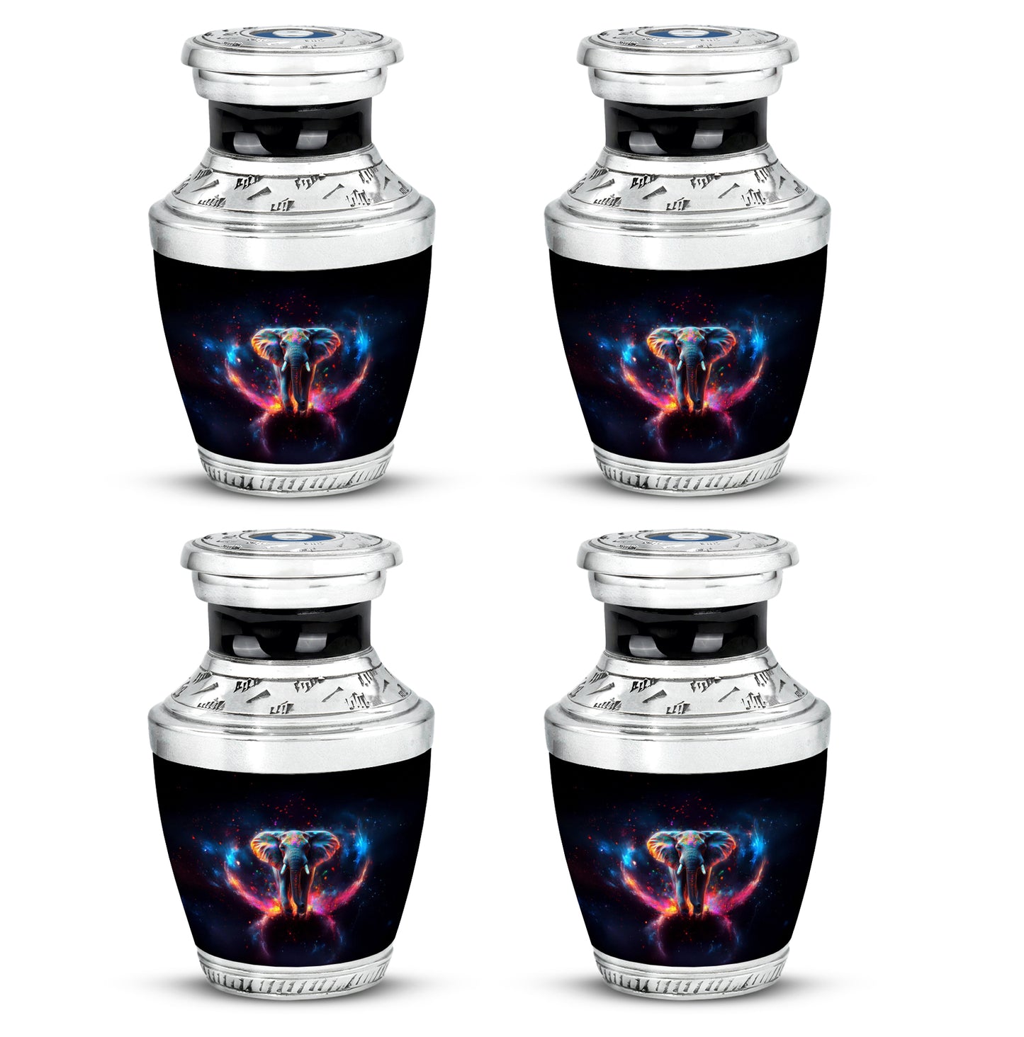 Glossy Black Elephant Cremation Urn back view with polished surface - contemporary elephant design with modern artistic flair - 10 inch aluminum urn for cremated remains