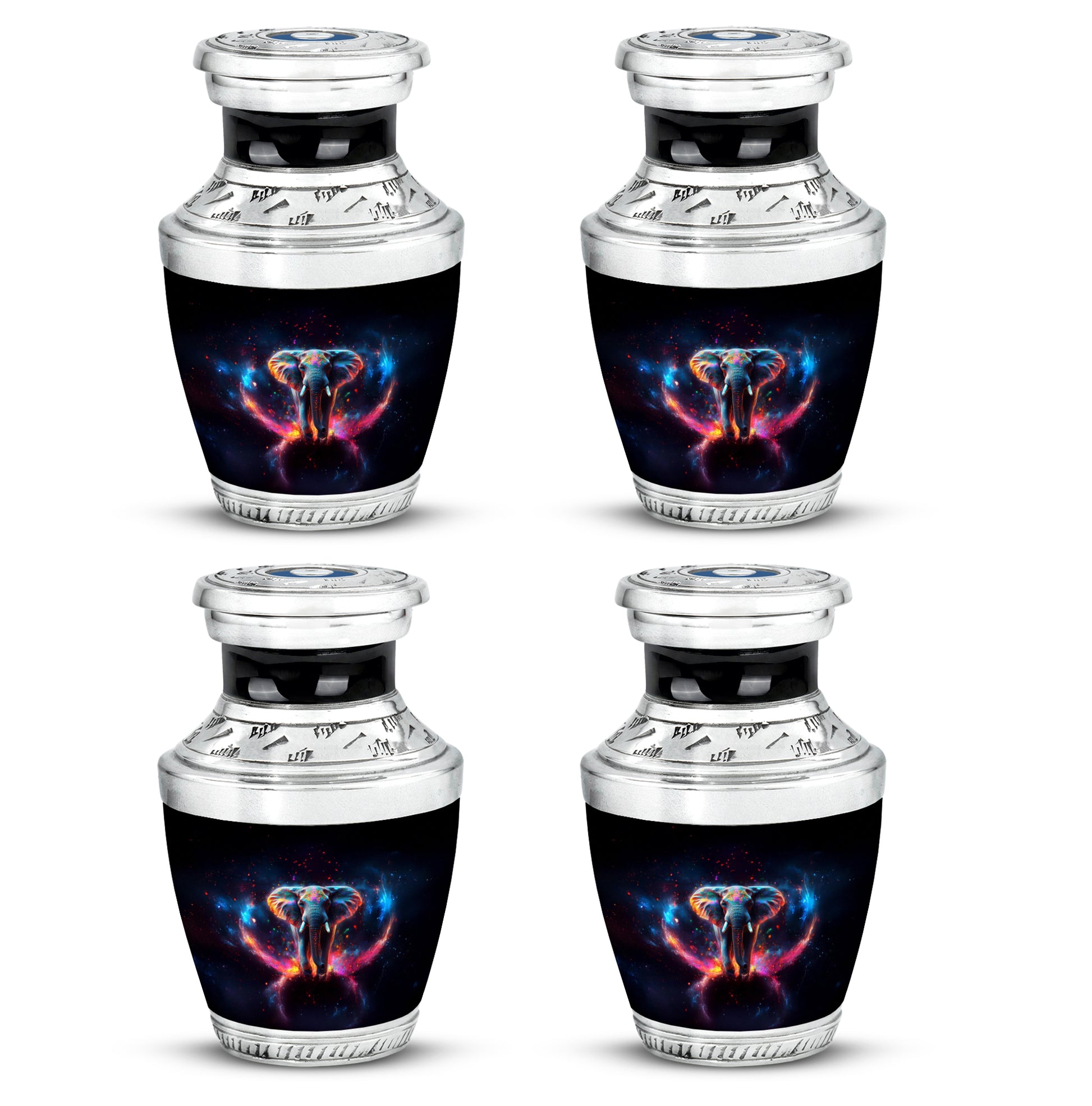 Glossy Black Elephant Cremation Urn back view with polished surface - contemporary elephant design with modern artistic flair - 10 inch aluminum urn for cremated remains