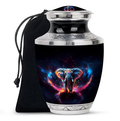 Ebony Elephant Cremation Urn side profile showing urn shape - contemporary elephant design with modern artistic flair - full-size 10 inch 200 cubic inch adult cremation urn