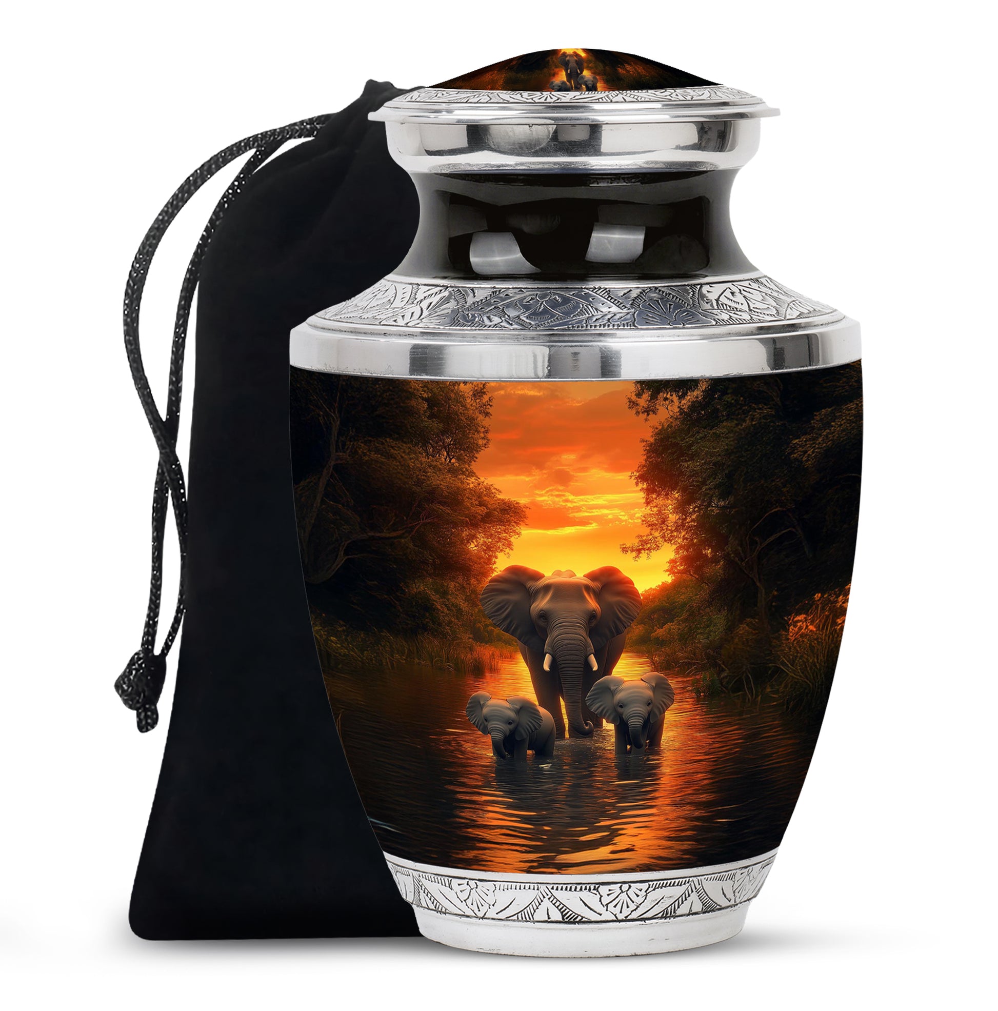 Champagne Gold Elephant Cremation Urn side profile showing urn shape - contemporary elephant design with modern artistic flair - full-size 10 inch 200 cubic inch adult cremation urn