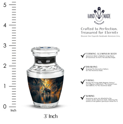 Aqua Teal Elephant Cremation Urn top-down view of secure threaded lid - artistic elephant interpretation with creative detail - mini keepsake memorial for portion of cremation ashes