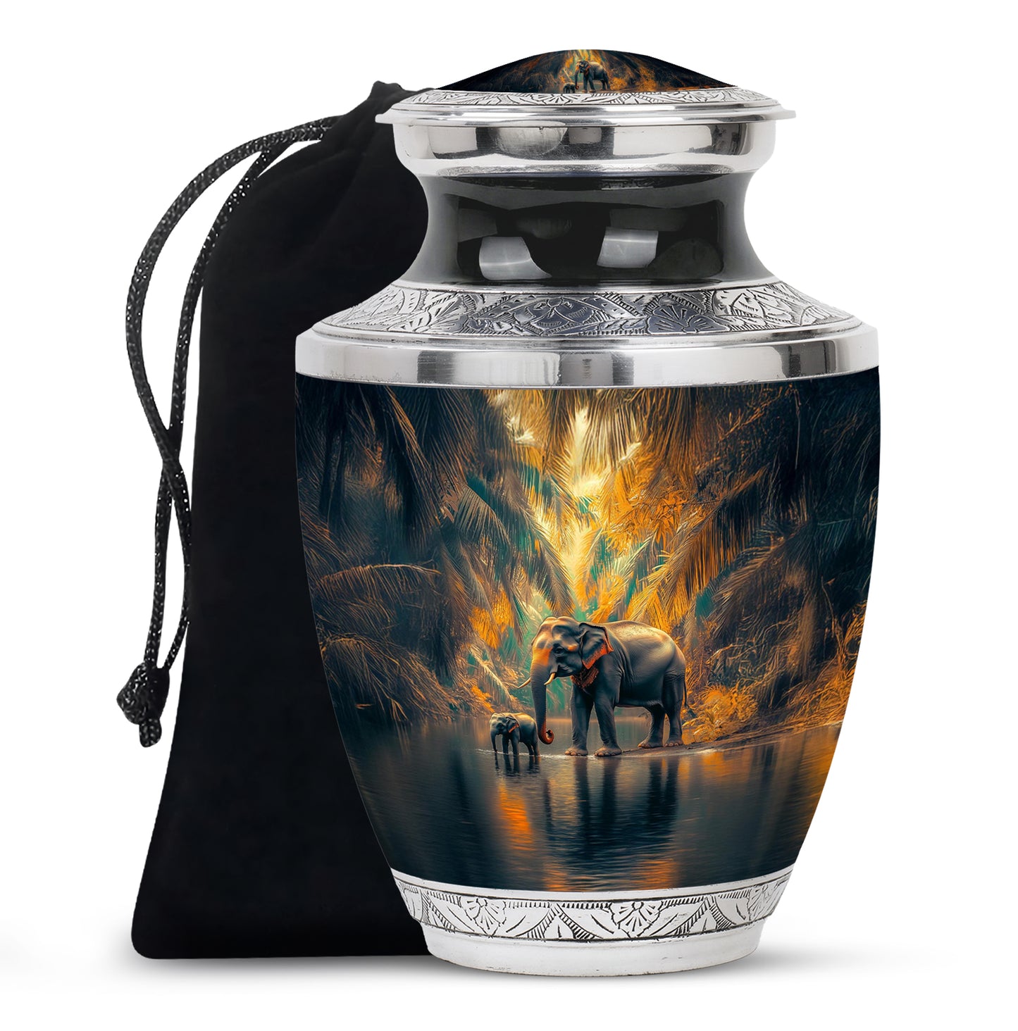 Soft Teal Elephant Cremation Urn side profile showing urn shape - contemporary elephant design with modern artistic flair - full-size 10 inch 200 cubic inch adult cremation urn