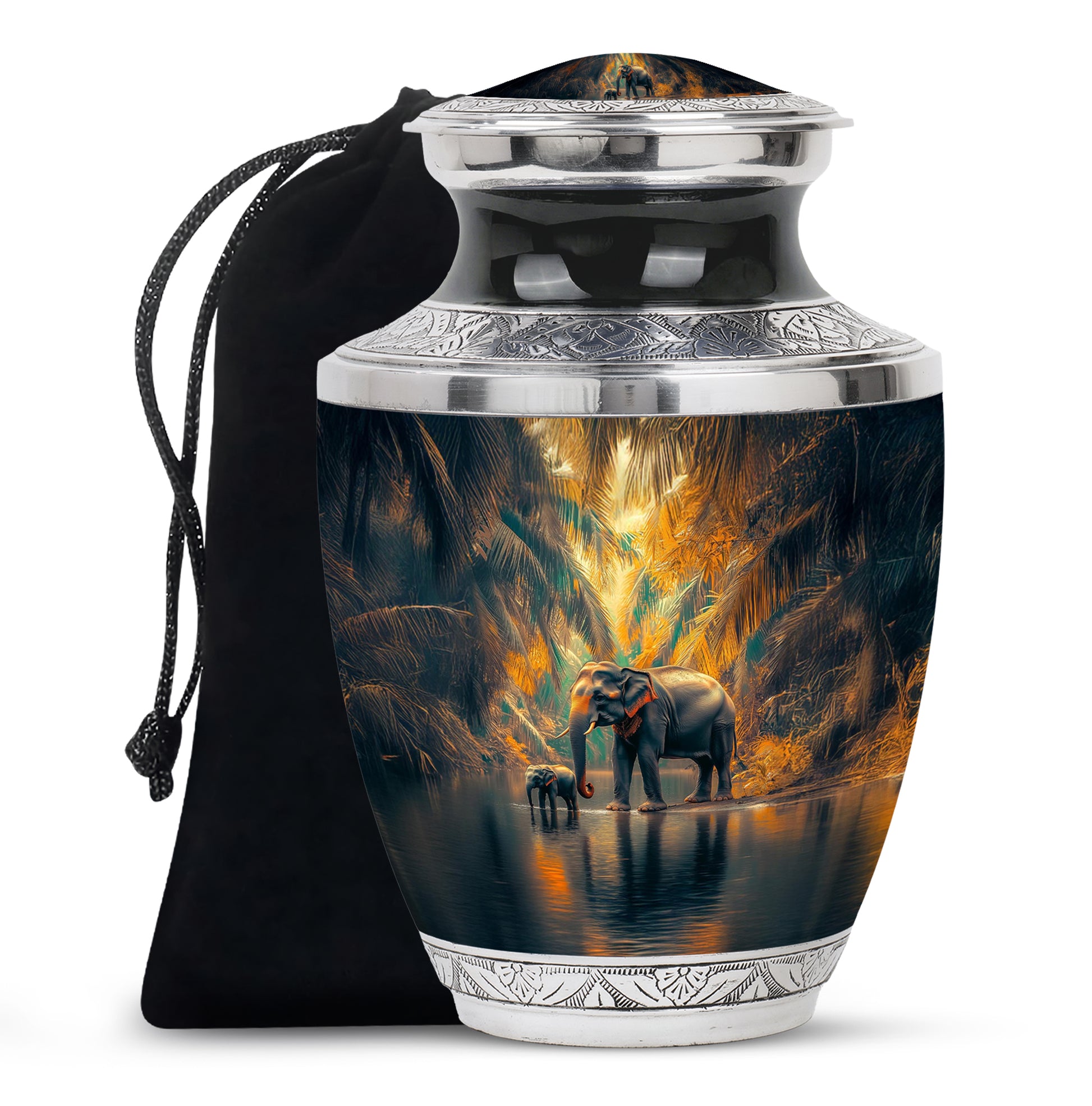 Soft Teal Elephant Cremation Urn side profile showing urn shape - contemporary elephant design with modern artistic flair - full-size 10 inch 200 cubic inch adult cremation urn