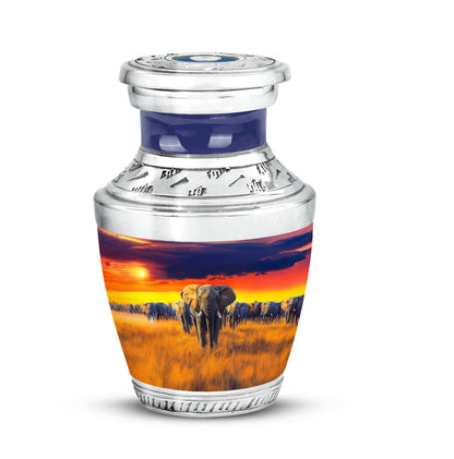 Blue Stately Elephant Cremation Urns for Human Ashes - 10-inch, 200 cu in - Yatskia