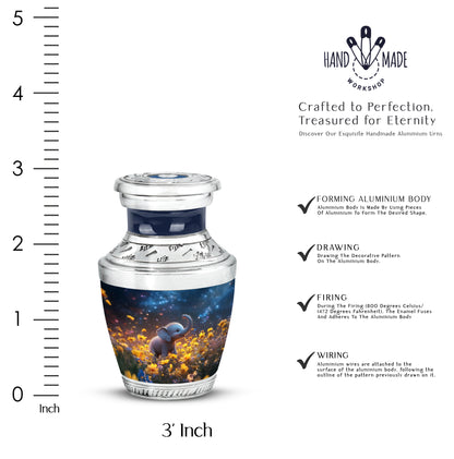 Indigo Elephant Cremation Urn top-down view of secure threaded lid - contemporary elephant design with modern artistic flair - mini keepsake memorial for portion of cremation ashes