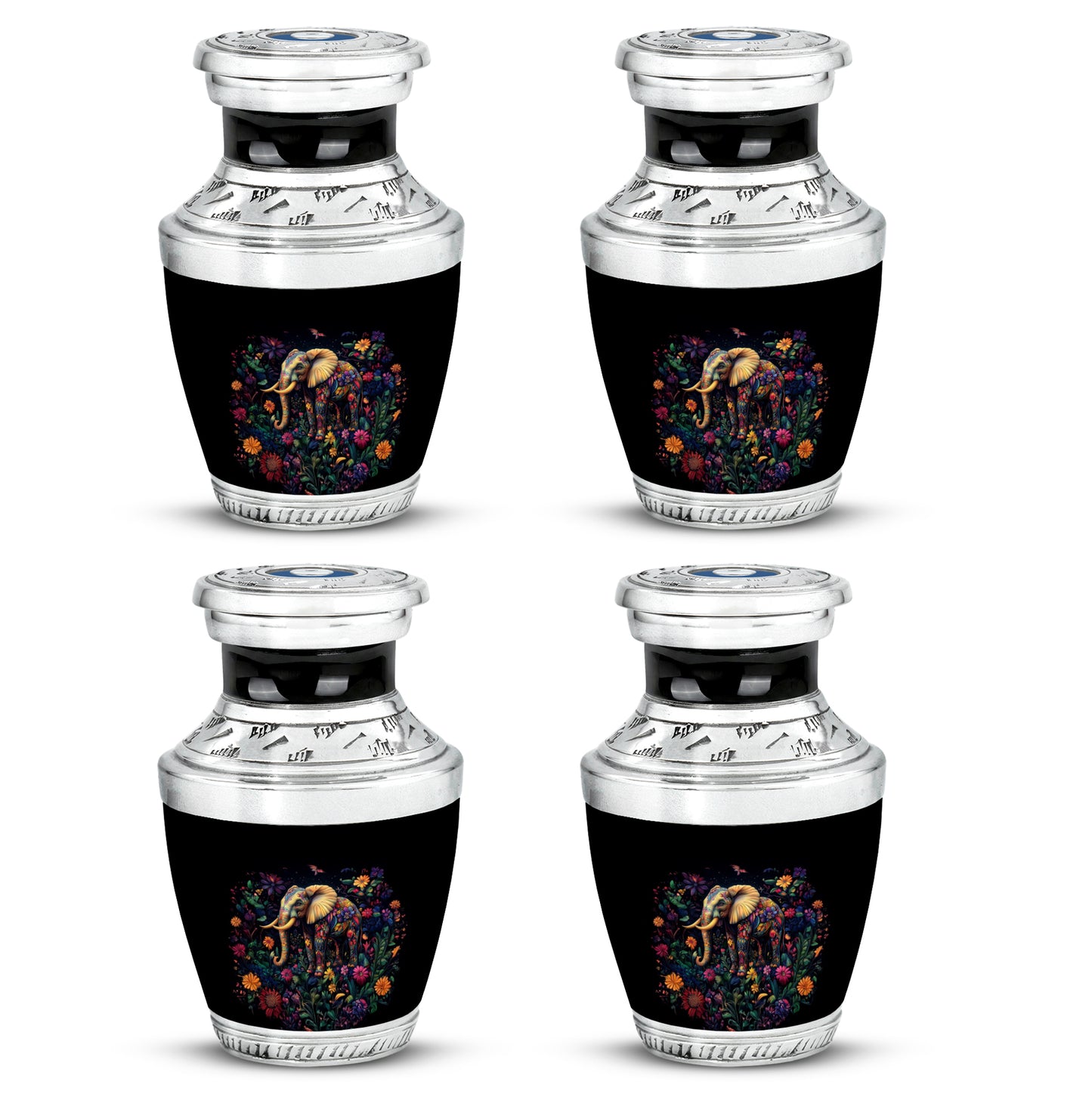 Onyx Black Elephant Cremation Urn back view with polished surface - artistic elephant interpretation with creative detail - 10 inch aluminum urn for cremated remains