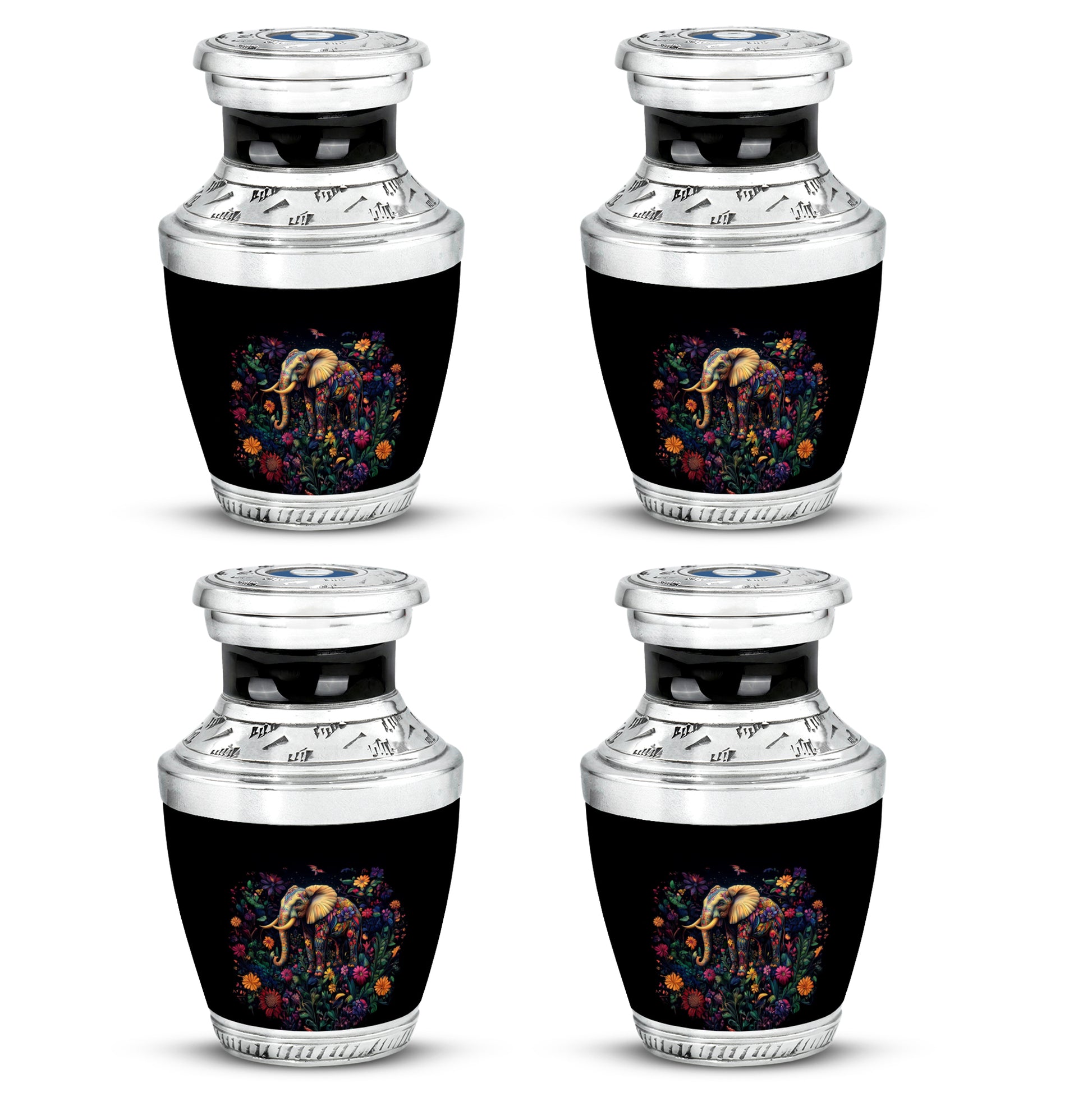Onyx Black Elephant Cremation Urn back view with polished surface - artistic elephant interpretation with creative detail - 10 inch aluminum urn for cremated remains