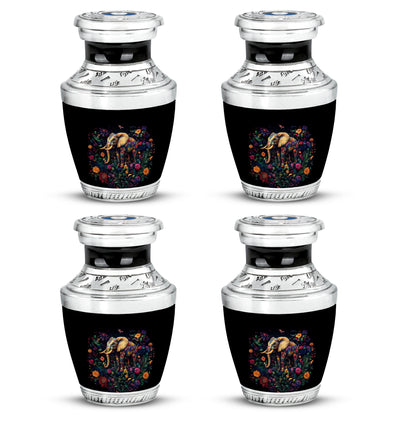 Onyx Black Elephant Cremation Urn back view with polished surface - artistic elephant interpretation with creative detail - 10 inch aluminum urn for cremated remains