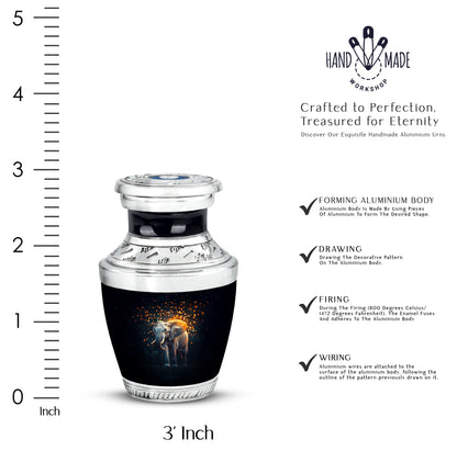 Onyx Black Elephant Cremation Urn top-down view of secure threaded lid - artistic elephant interpretation with creative detail - mini keepsake memorial for portion of cremation ashes