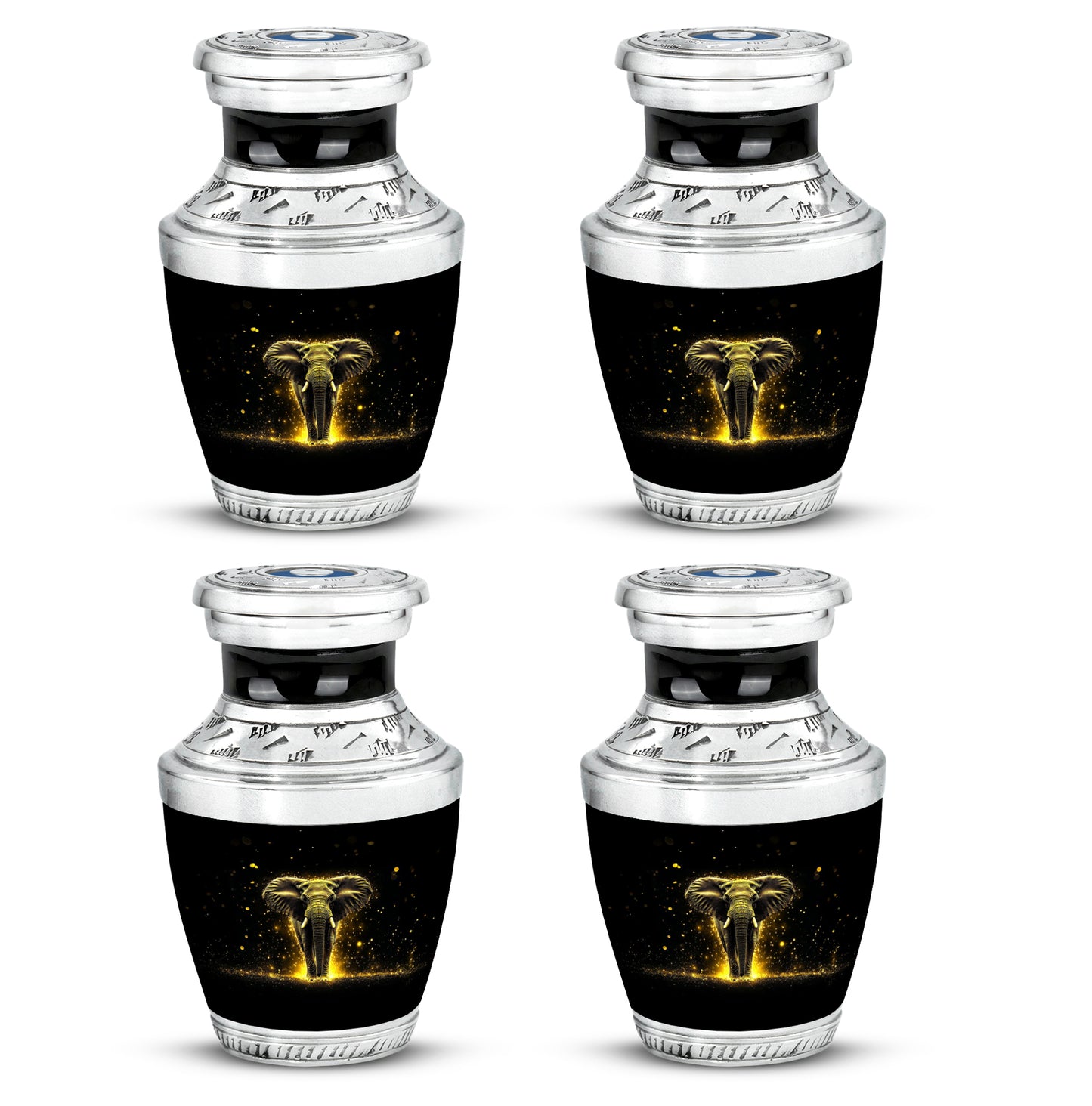 Midnight Black Elephant Cremation Urn back view with polished surface - artistic elephant interpretation with creative detail - 10 inch aluminum urn for cremated remains