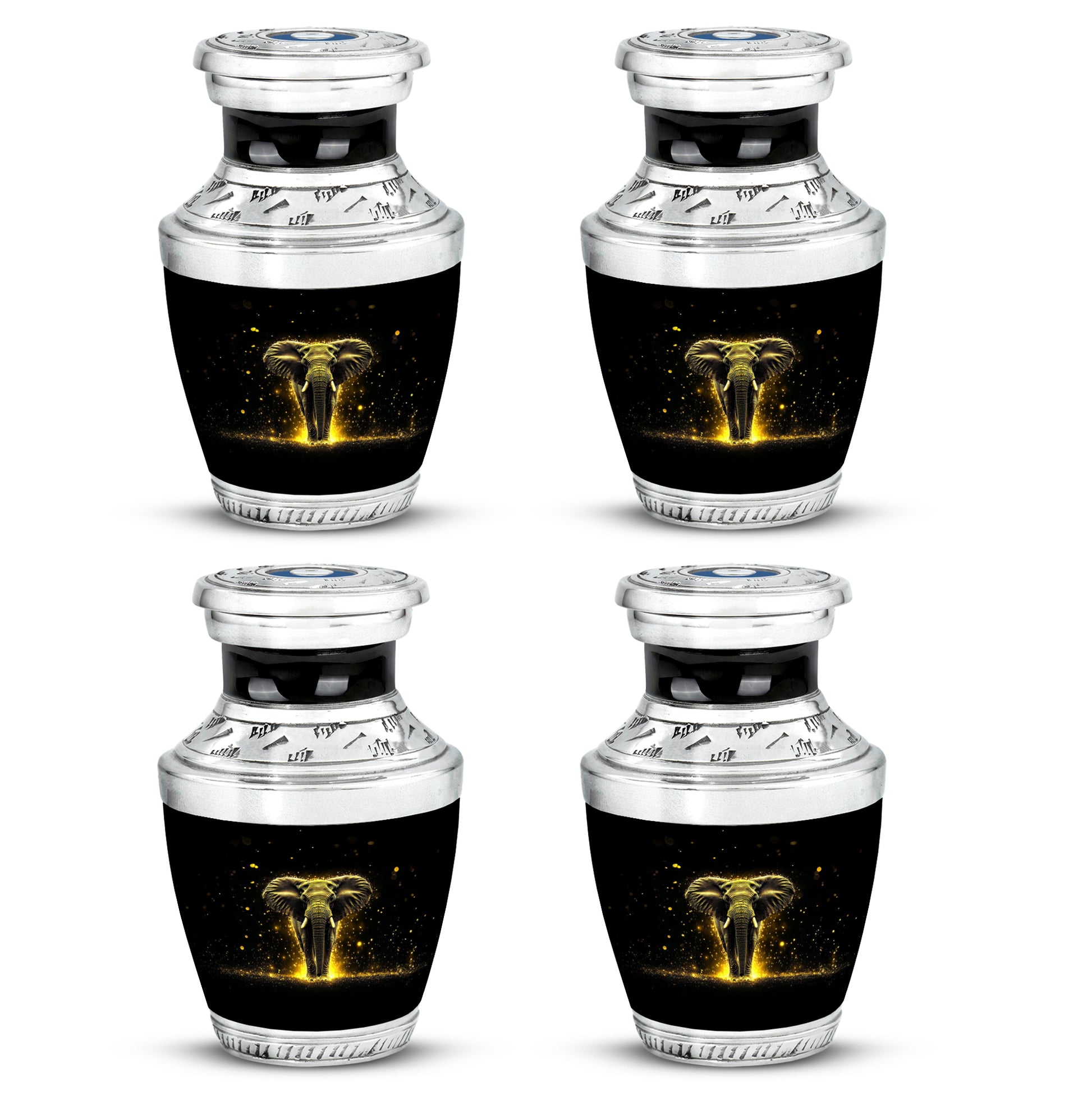 Midnight Black Elephant Cremation Urn back view with polished surface - artistic elephant interpretation with creative detail - 10 inch aluminum urn for cremated remains