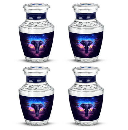 Serene Blue Elephant Cremation Urn back view with polished surface - artistic elephant interpretation with creative detail - 10 inch aluminum urn for cremated remains