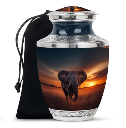 Navy Blue Elephant Cremation Urn side profile showing urn shape - contemporary elephant design with modern artistic flair - full-size 10 inch 200 cubic inch adult cremation urn