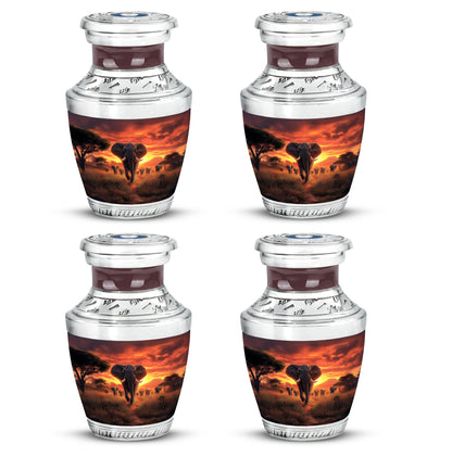 Garnet Red Elephant Cremation Urn back view with polished surface - modern art-inspired elephant motif on sleek aluminum - 10 inch aluminum urn for cremated remains