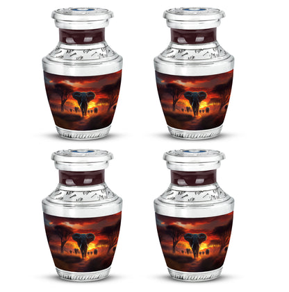 Burgundy Red Elephant Cremation Urn back view with polished surface - modern art-inspired elephant motif on sleek aluminum - 10 inch aluminum urn for cremated remains