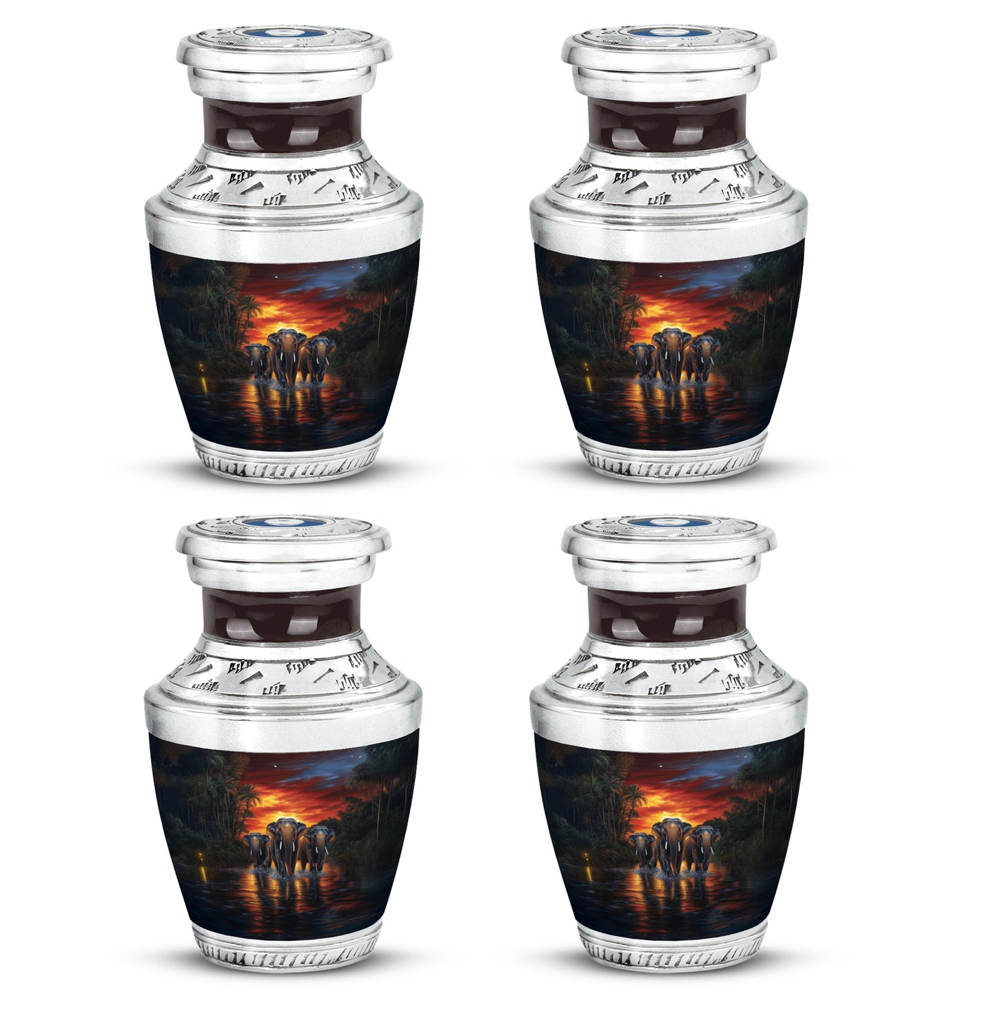 Wine Red Elephant Cremation Urn back view with polished surface - contemporary elephant design with modern artistic flair - 10 inch aluminum urn for cremated remains