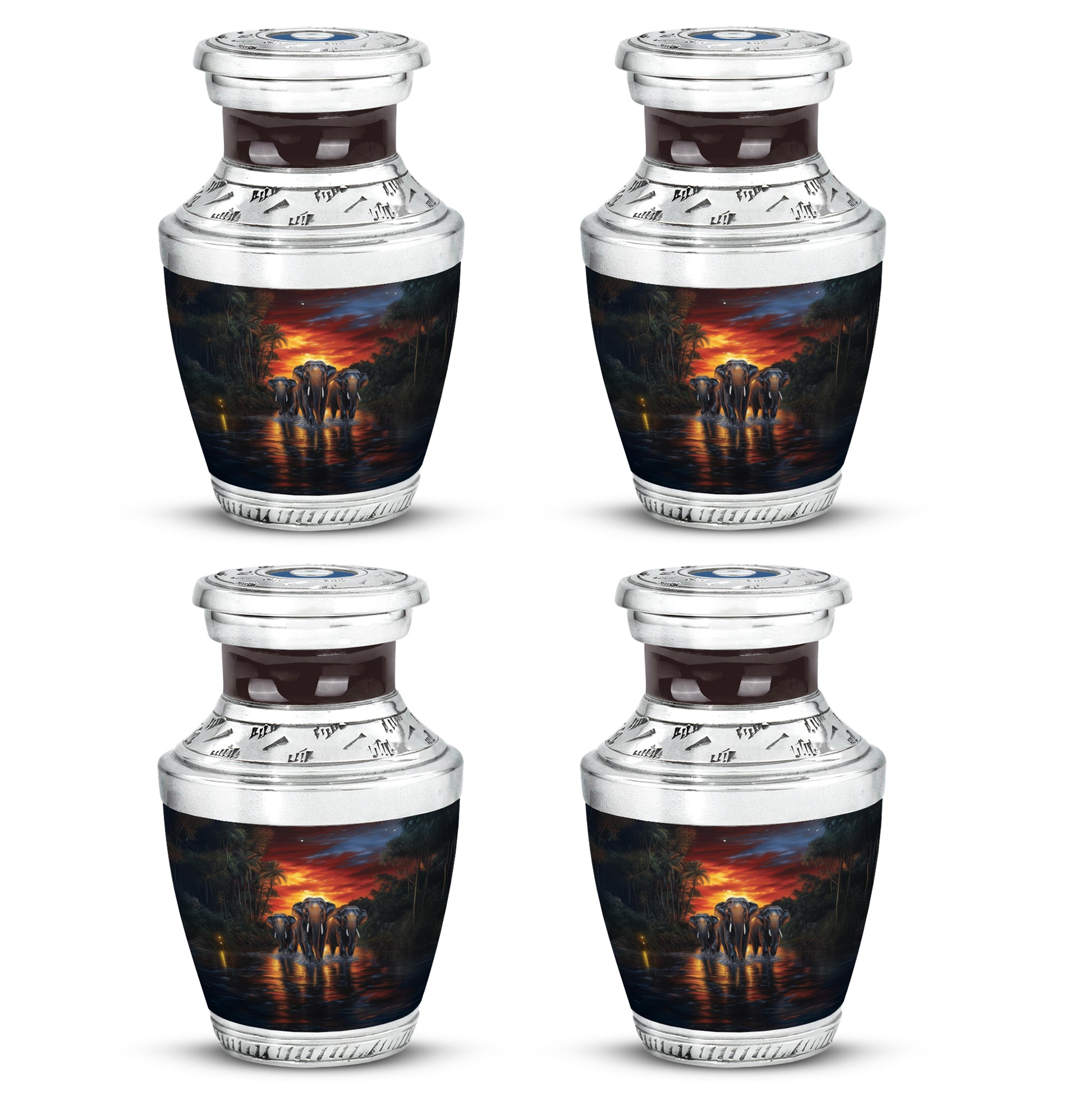 Wine Red Elephant Cremation Urn back view with polished surface - contemporary elephant design with modern artistic flair - 10 inch aluminum urn for cremated remains