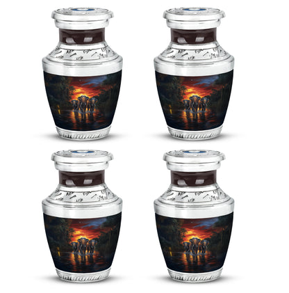 Wine Red Elephant Cremation Urn back view with polished surface - contemporary elephant design with modern artistic flair - 10 inch aluminum urn for cremated remains