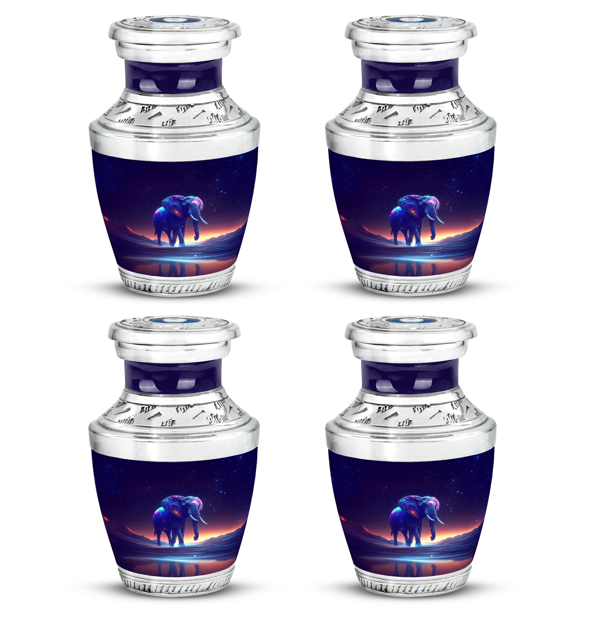 Orchid Purple Elephant Cremation Urn back view with polished surface - contemporary elephant design with modern artistic flair - 10 inch aluminum urn for cremated remains
