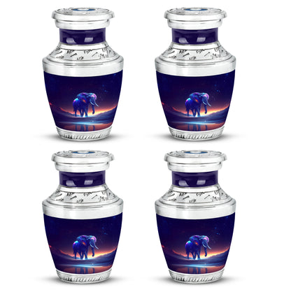 Orchid Purple Elephant Cremation Urn back view with polished surface - contemporary elephant design with modern artistic flair - 10 inch aluminum urn for cremated remains