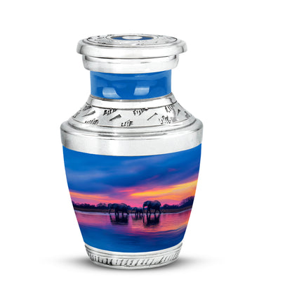 Radiant Elephant Memorial Cremation Urns - Blue 10-inch, 200 cu in - Yatskia