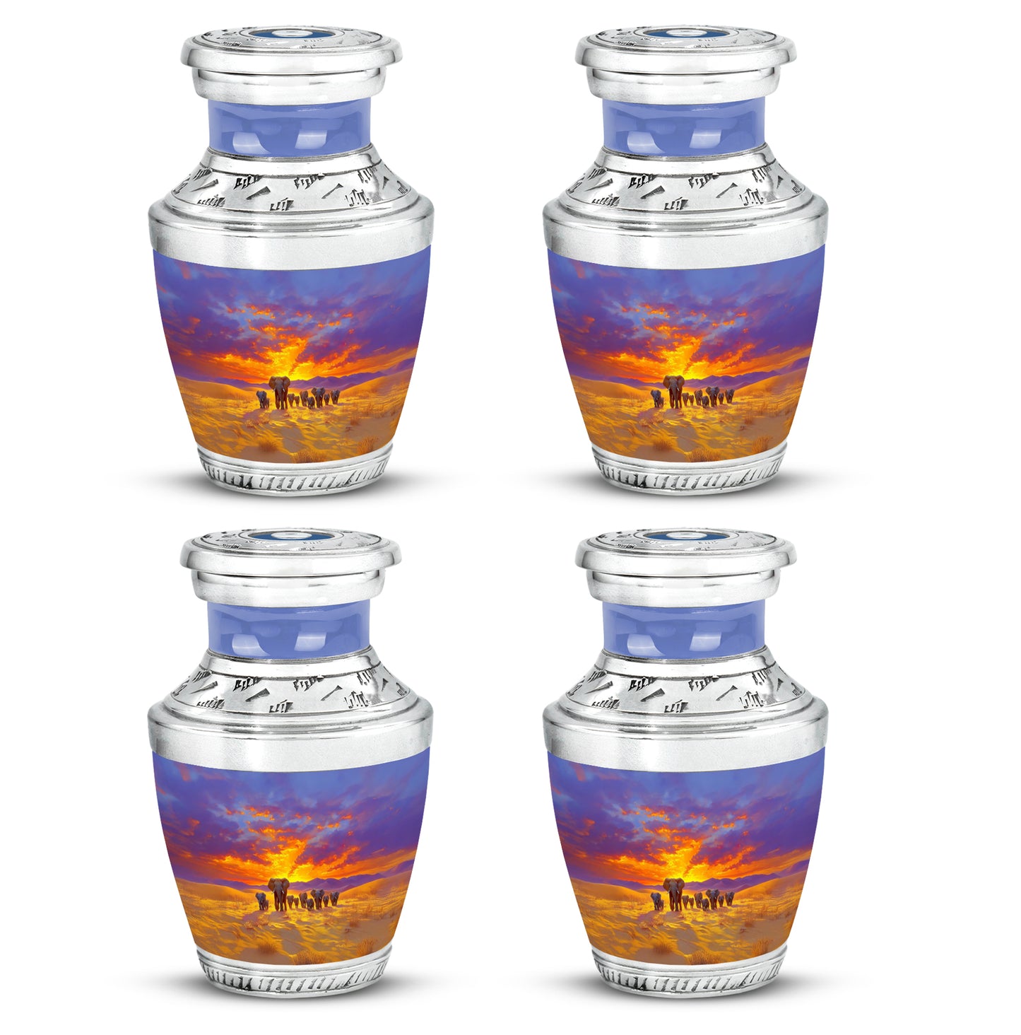 Sapphire Blue Elephant Cremation Urn back view with polished surface - artistic elephant interpretation with creative detail - 10 inch aluminum urn for cremated remains
