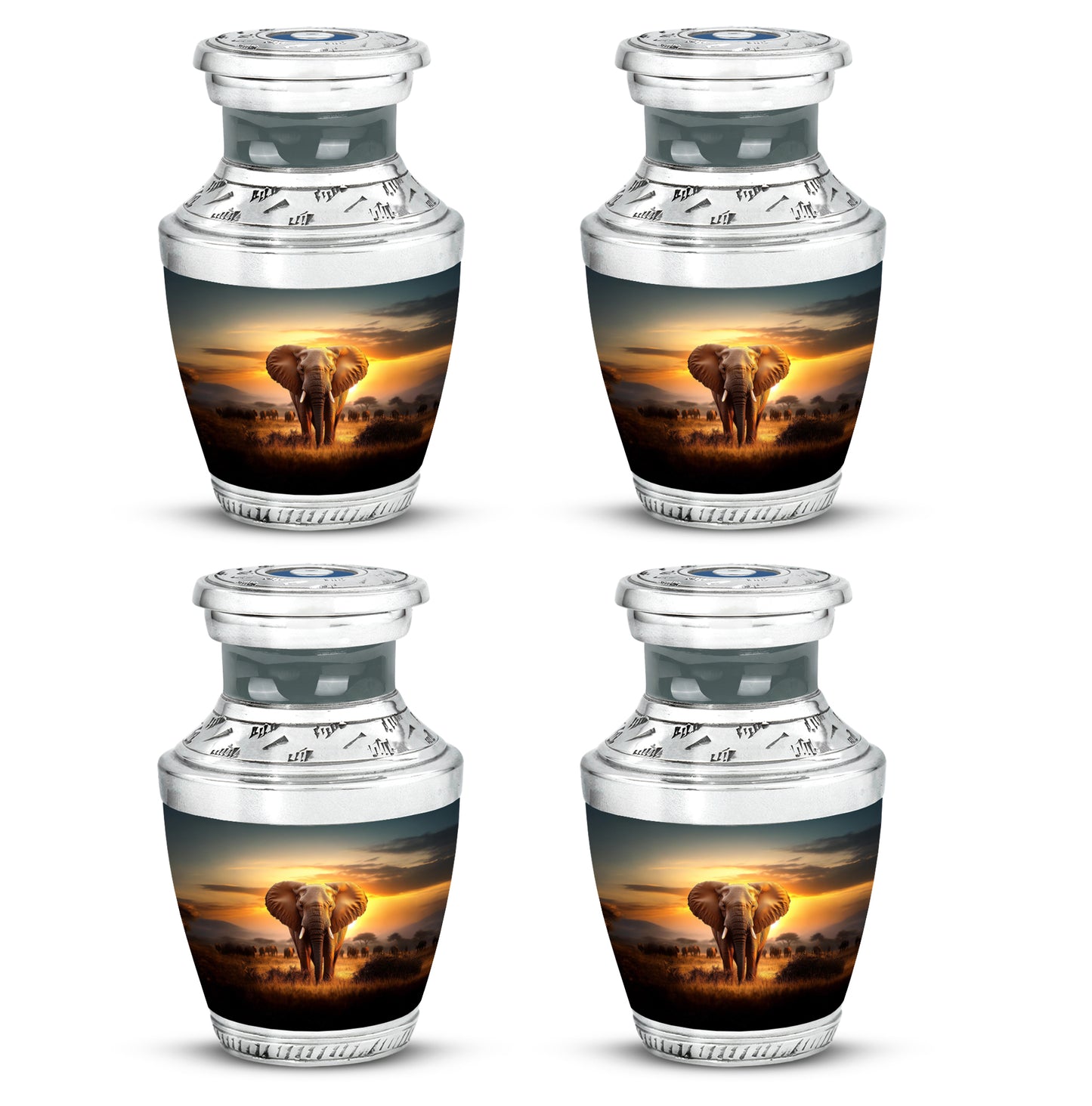 Royal Gold Elephant Cremation Urn back view with polished surface - artistic elephant interpretation with creative detail - 10 inch aluminum urn for cremated remains