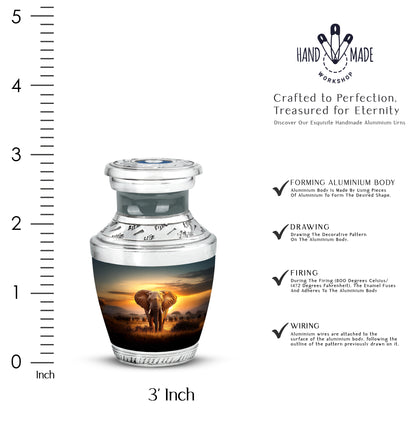 Royal Gold Elephant Cremation Urn top-down view of secure threaded lid - artistic elephant interpretation with creative detail - mini keepsake memorial for portion of cremation ashes