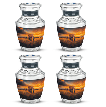 Indigo Elephant Cremation Urn back view with polished surface - modern art-inspired elephant motif on sleek aluminum - 10 inch aluminum urn for cremated remains
