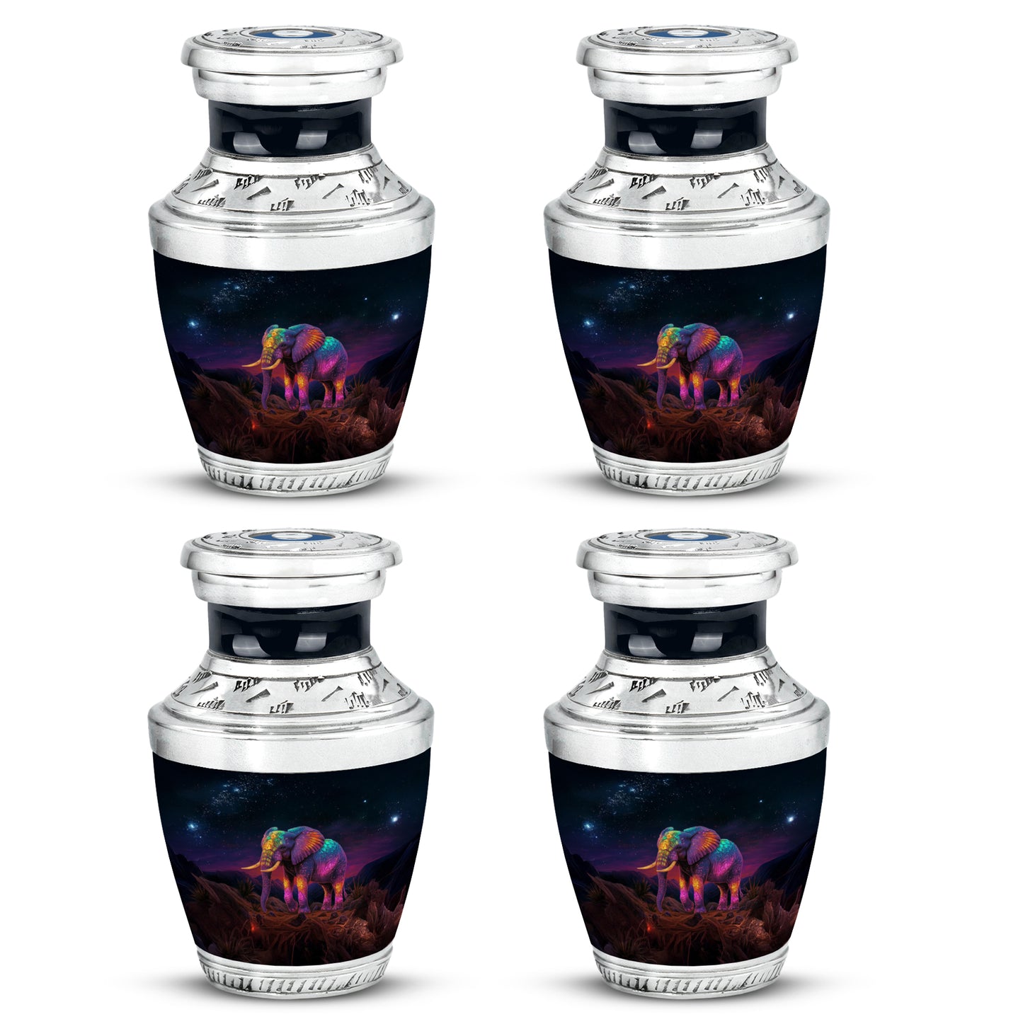 Glossy Black Elephant Cremation Urn back view with polished surface - contemporary elephant design with modern artistic flair - 10 inch aluminum urn for cremated remains