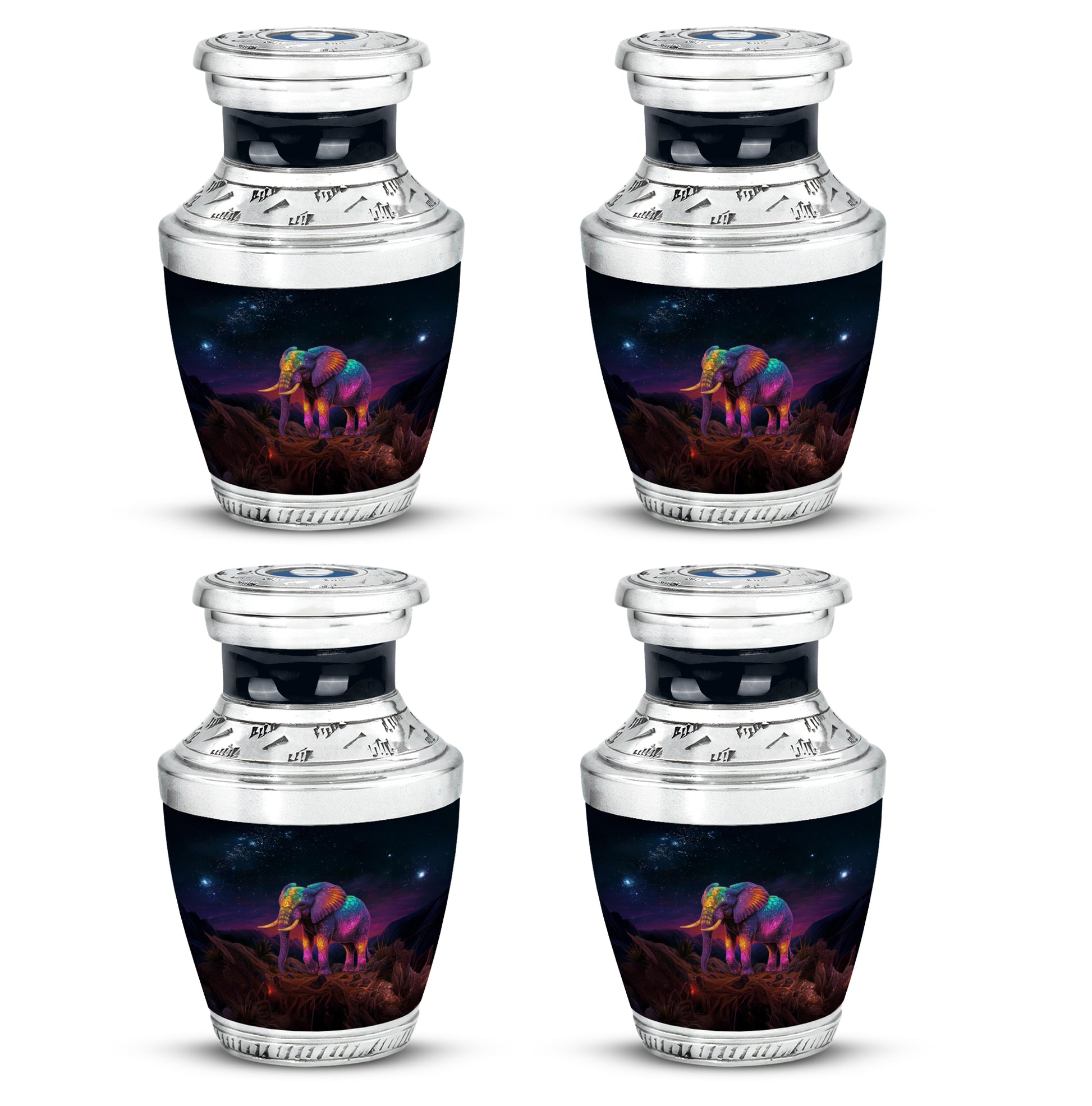 Glossy Black Elephant Cremation Urn back view with polished surface - contemporary elephant design with modern artistic flair - 10 inch aluminum urn for cremated remains