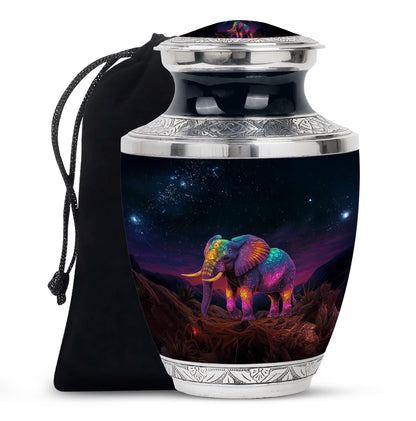 Onyx Black Elephant Cremation Urn side profile showing urn shape - artistic elephant interpretation with creative detail - full-size 10 inch 200 cubic inch adult cremation urn