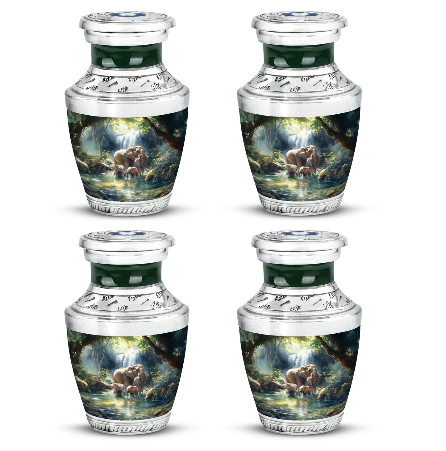 Slate Blue Elephant Cremation Urn back view with polished surface - contemporary elephant design with modern artistic flair - 10 inch aluminum urn for cremated remains