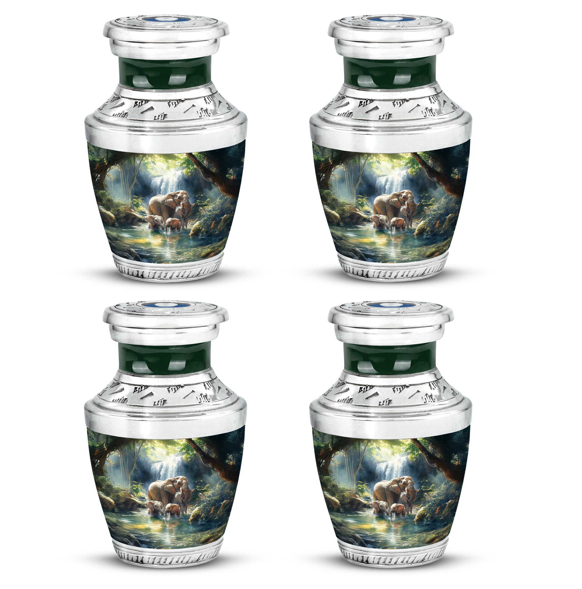 Slate Blue Elephant Cremation Urn back view with polished surface - contemporary elephant design with modern artistic flair - 10 inch aluminum urn for cremated remains