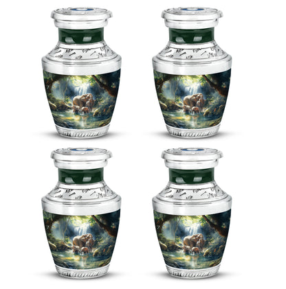 Slate Blue Elephant Cremation Urn back view with polished surface - contemporary elephant design with modern artistic flair - 10 inch aluminum urn for cremated remains