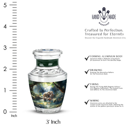 Sapphire Blue Elephant Cremation Urn top-down view of secure threaded lid - artistic elephant interpretation with creative detail - mini keepsake memorial for portion of cremation ashes