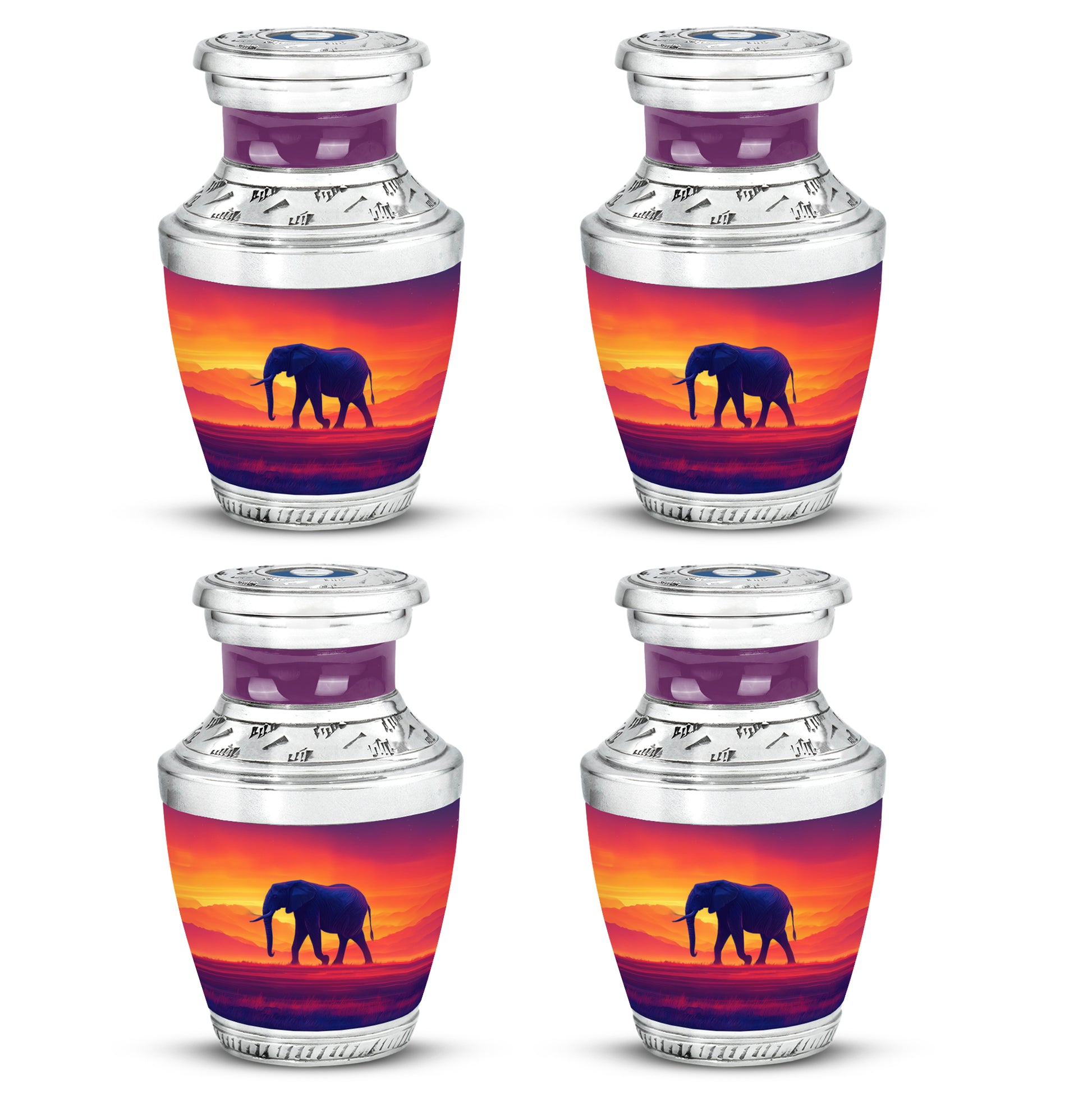 Burgundy Red Elephant Cremation Urn back view with polished surface - contemporary elephant design with modern artistic flair - 10 inch aluminum urn for cremated remains