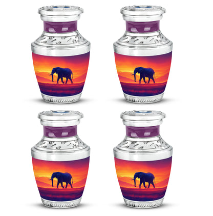 Burgundy Red Elephant Cremation Urn back view with polished surface - contemporary elephant design with modern artistic flair - 10 inch aluminum urn for cremated remains