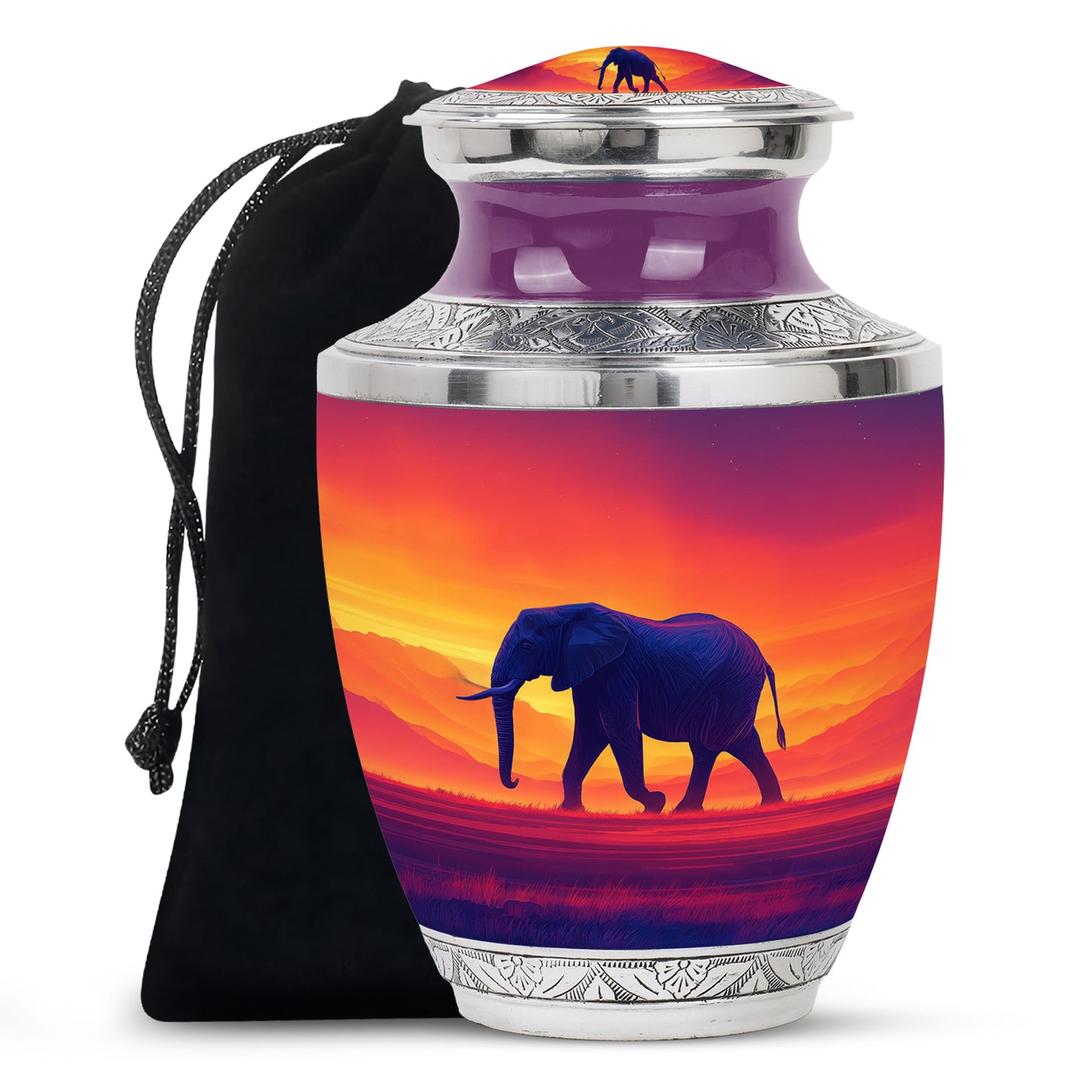 Garnet Red Elephant Cremation Urn side profile showing urn shape - contemporary elephant design with modern artistic flair - full-size 10 inch 200 cubic inch adult cremation urn